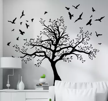 Thick tree with birds tree wall decal - TenStickers