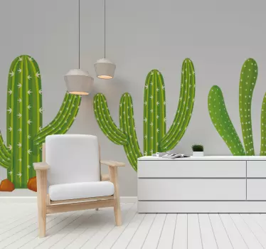 Three green cactus plants wall sticker for bedroom - TenStickers