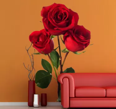 Three red roses living room flower wall sticker - TenStickers