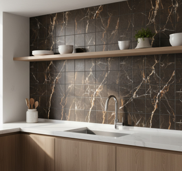 Tile sticker black and golden marble - TenStickers