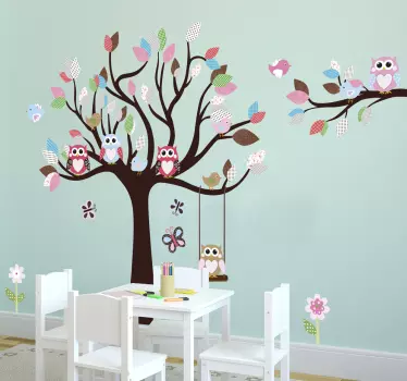 Owls sitting on a tree Wall Sticker - TenStickers