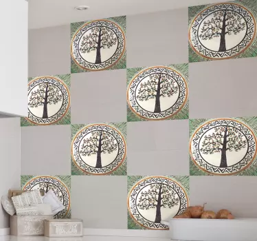 Tree Horezu kitchen tile sticker - TenStickers