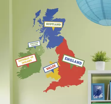 UK and Ireland world map wall sticker - TenStickers