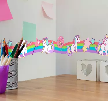 Rainbow wall sticker unicorn border fairy - TenStickers