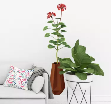 Vase with geranium plant living room wall sticker - TenStickers