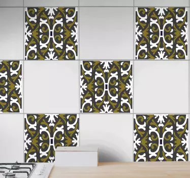 Vintage beige floral pattern kitchen tile sticker - TenStickers