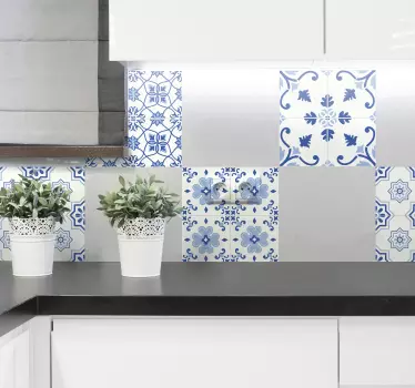 Vintage blue flower tile sticker - TenStickers
