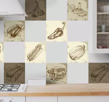 Vintage food Illustration kitchen tile sticker - TenStickers