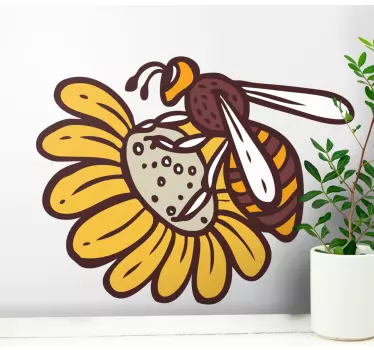 Wall sticker bee pollinating flower - TenStickers