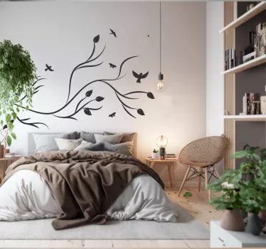 Branch with Birds on Tree Sticker - TenStickers