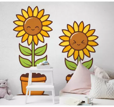 Wall sticker cheerful sunflower characters - TenStickers