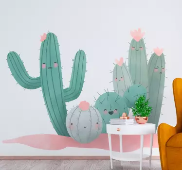 Wall sticker cute cactus family - TenStickers