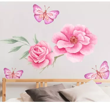Wall sticker floral butterflies arrangement - TenStickers