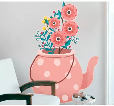 Wall sticker pink teapot with blooms - TenStickers