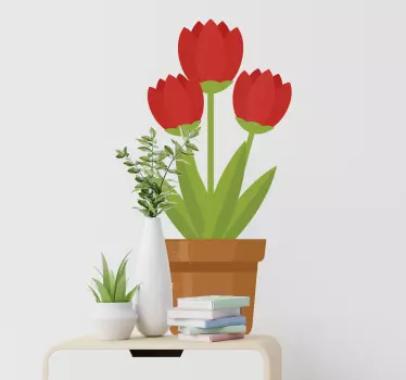 Wall sticker potted red blooms - TenStickers