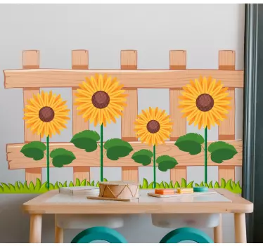 Wall sticker sunflower fence display - TenStickers