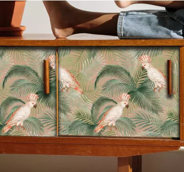 White parrots on beige palms decals for furniture - TenStickers