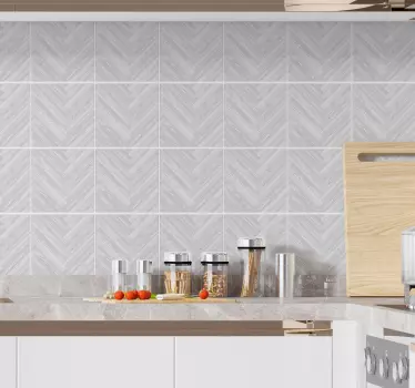 White wood herringbone vinyl tile sticker - TenStickers