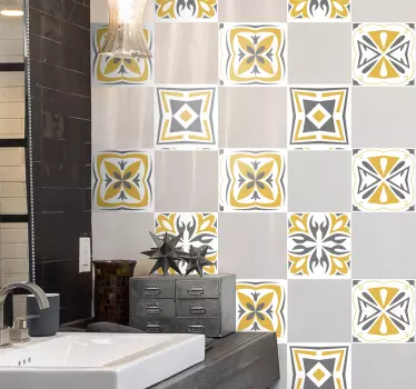 Yellow and grey bathroom tile transfer - TenStickers