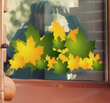 Yellow & Green Autum Leaves Sticker - TenStickers