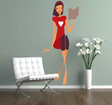 Young Lady Reading Decorative Sticker - TenStickers