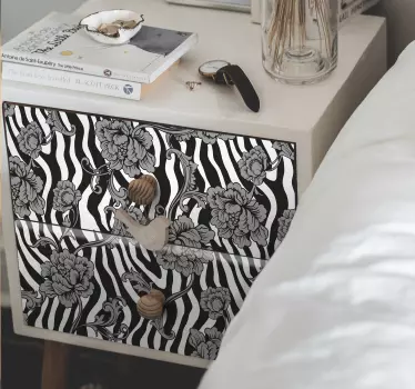 Zebra print and ornamental flowers decals for furniture - TenStickers