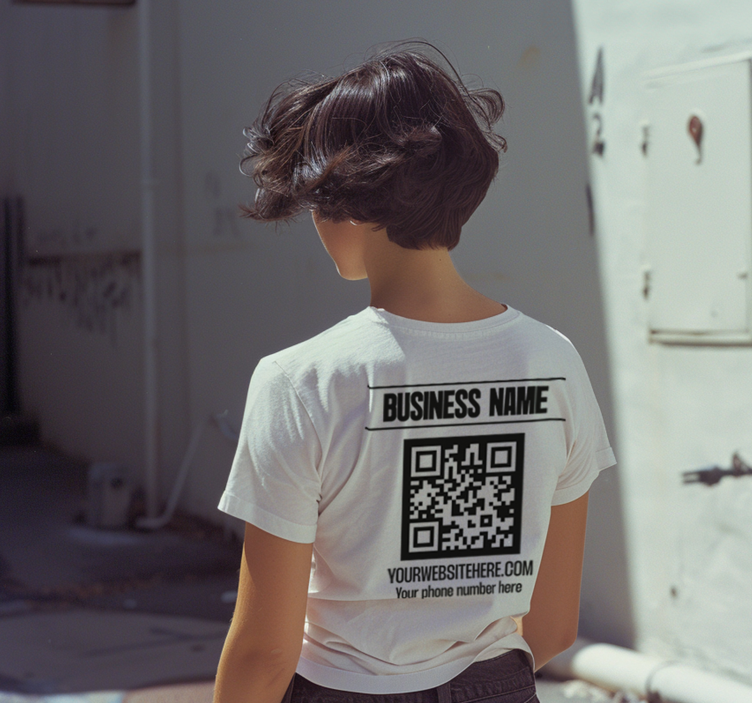Business name and QR code custom t-shirt - TenStickers