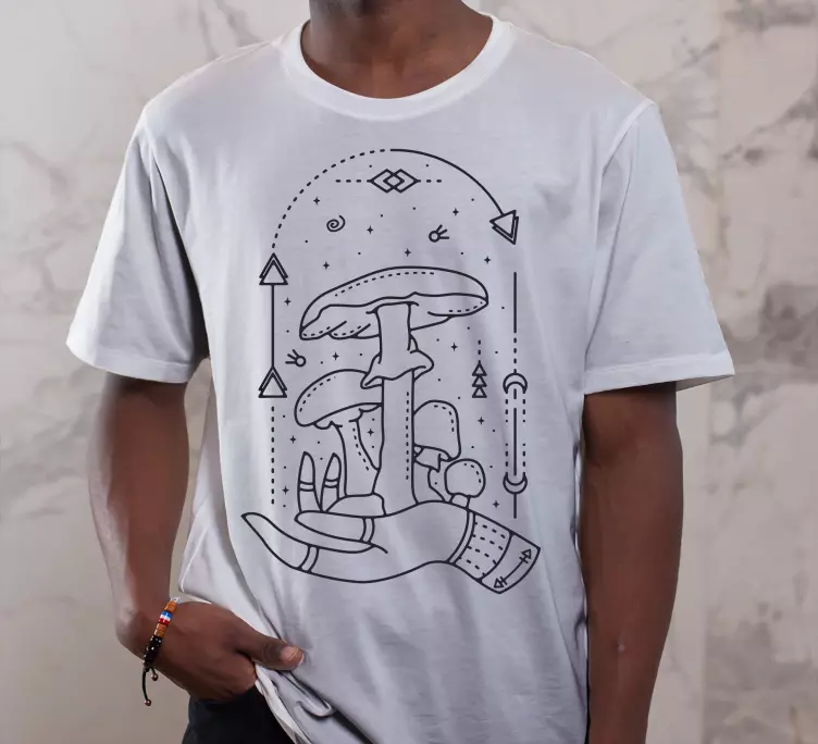 Modern hand with mushrooms custom t-shirt - TenStickers