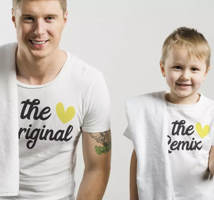 Original remix yellow heart father and son t-shirts - TenStickers