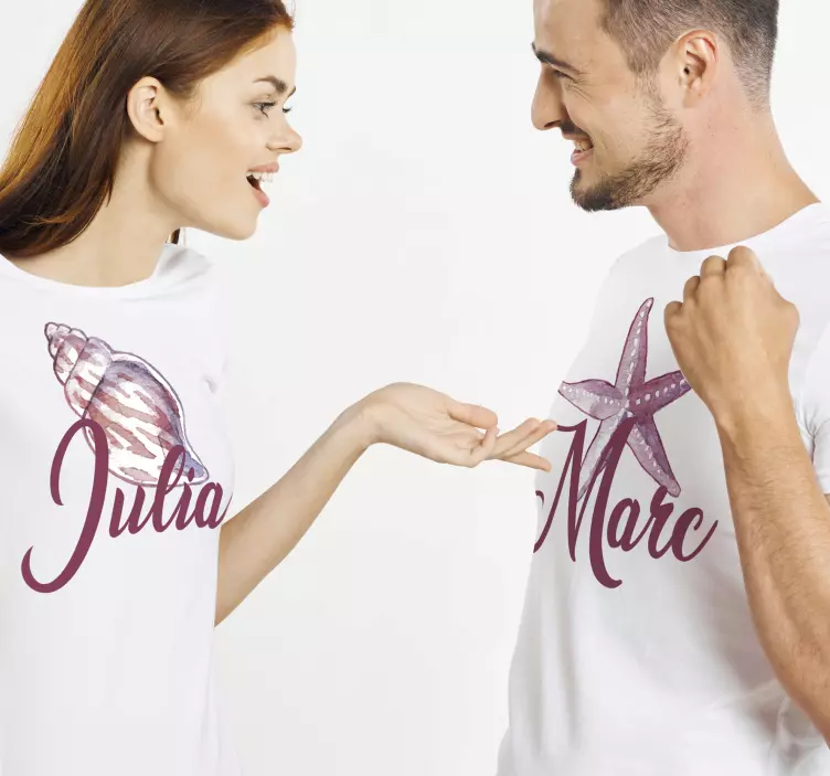 Sea theme with names couple t-shirts - TenStickers