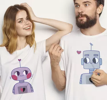 Couple t-shirts cute robot duo - TenStickers
