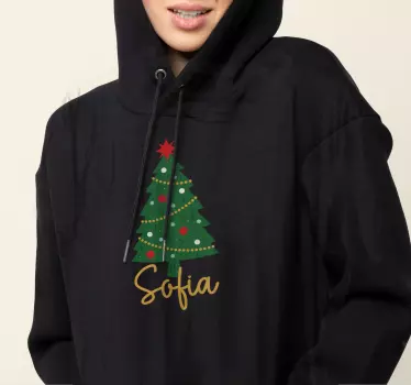 Custom name fir tree design Christmas hoodie - TenStickers