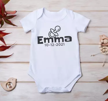 Name, Date and Pacifier Baby shirt - TenStickers