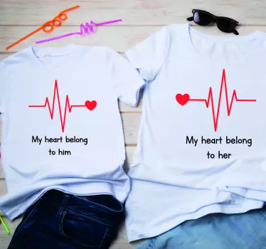 Heartbeat affection link couple t-shirts - TenStickers