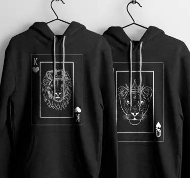 King and queen lion card matching couple hoodies - TenStickers