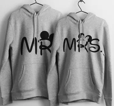 Mr & Mrs matching couple hoodie with mouse design - TenStickers