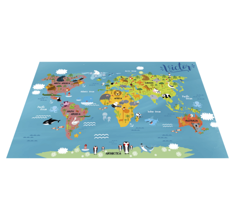 World Map with animals kids vinyl rug - TenStickers