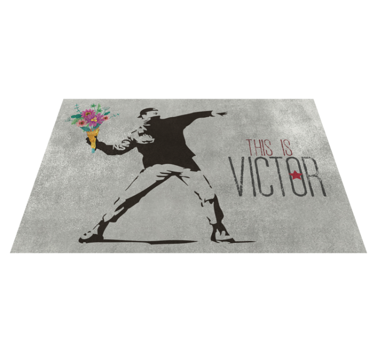 Bansky flower bouquet vinyl rug with name - TenStickers