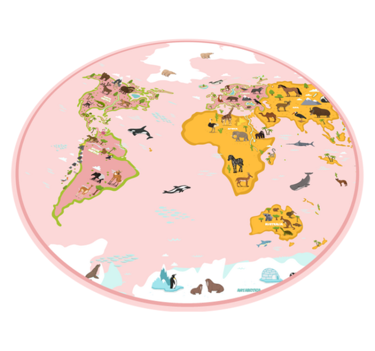 Circle shaped pink worldmap world map vinyl rug - TenStickers