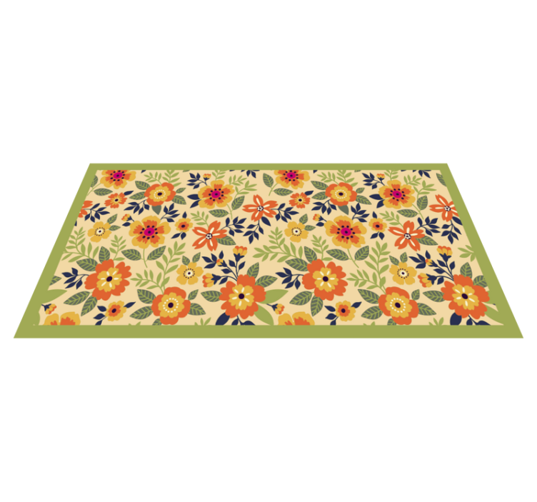 flowers green and orange floral rug - TenStickers