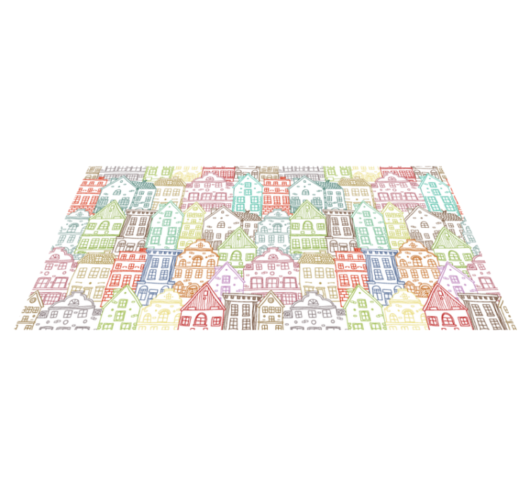 Hand-drawn houses pattern kitchen vinyl rug - TenStickers