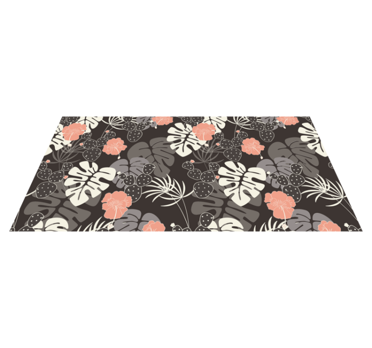 Tropical black design floral vinyl rug - TenStickers
