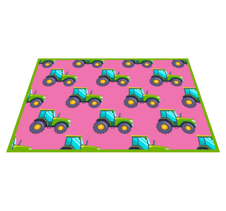 Tractors on pink background kids vinyl rug - TenStickers