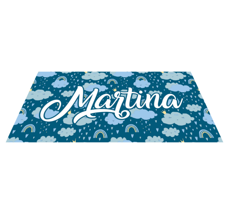Blue clouds with name kids vinyl rug - TenStickers