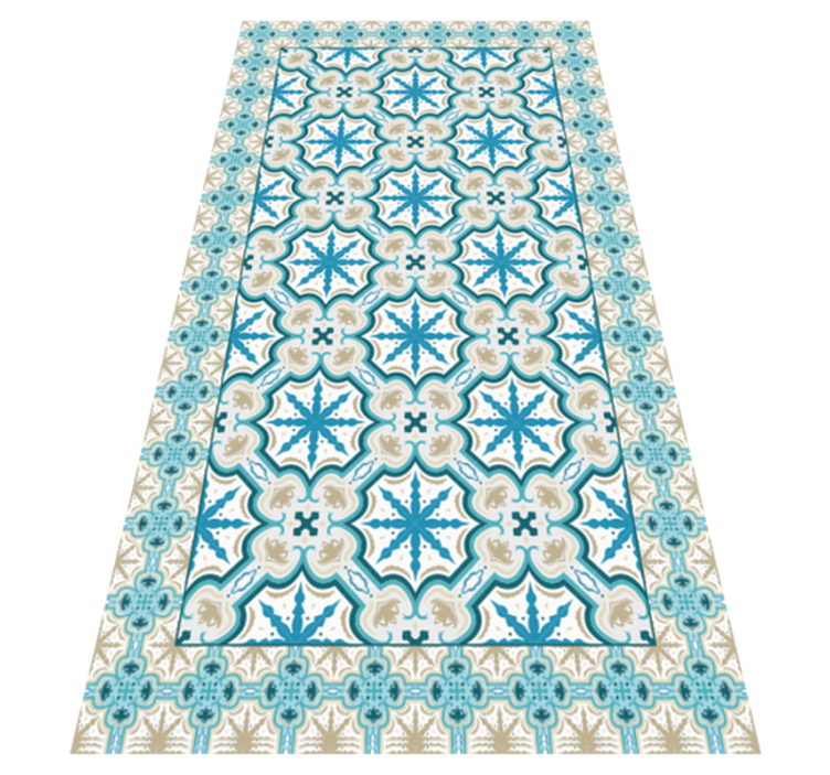 Retro blue and beige tiles kitchen vinyl rug - TenStickers
