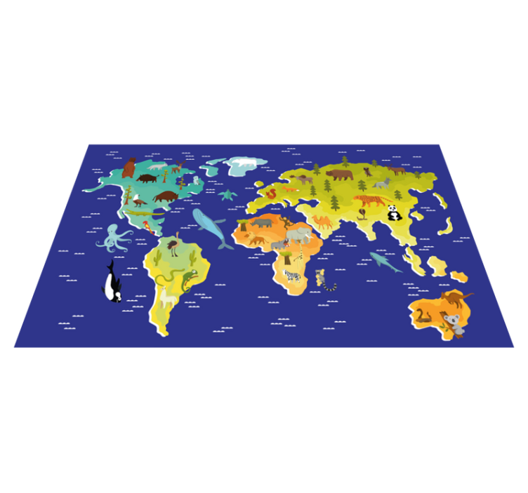 Colorful animal design world map vinyl rug - TenStickers