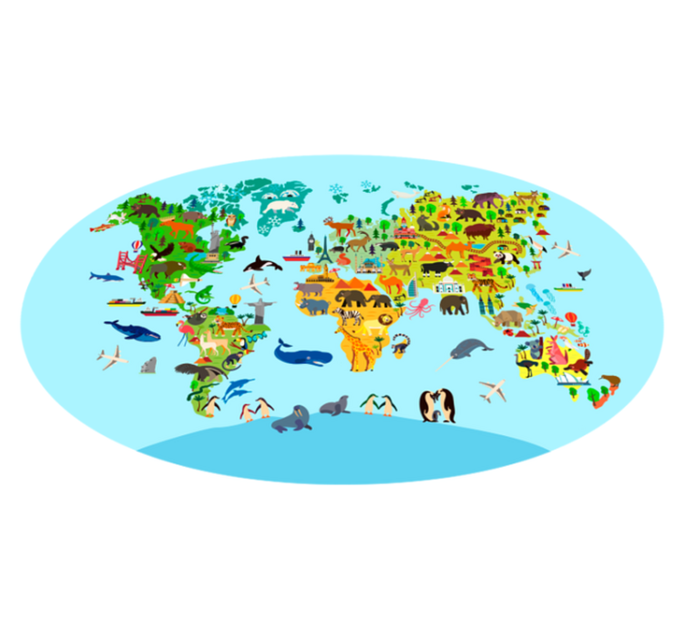 Creature World map kids vinyl rug - TenStickers