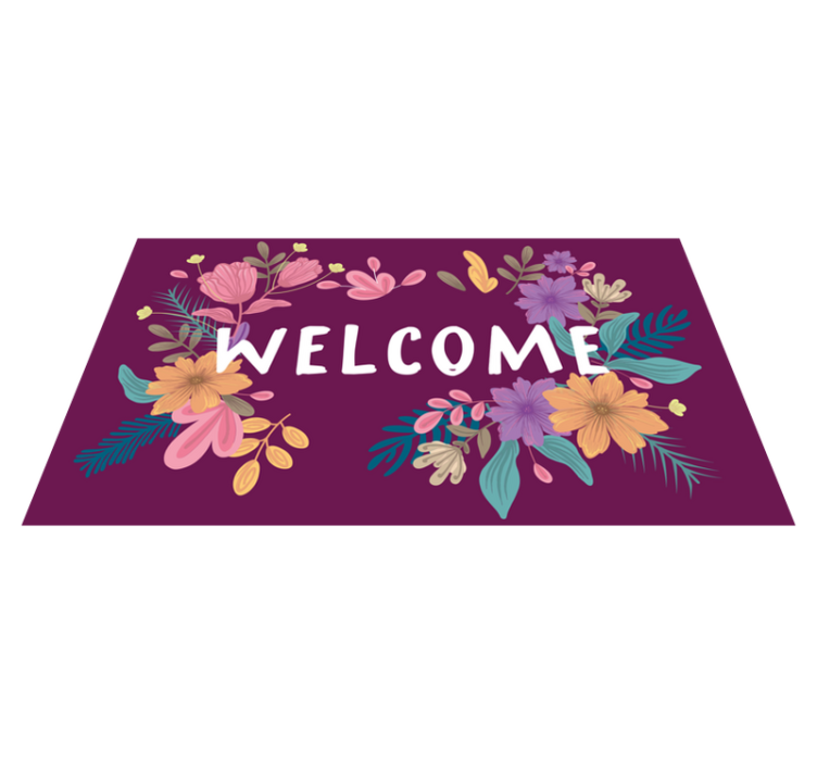 Floral welcome sign entrance hall vinyl rug - TenStickers