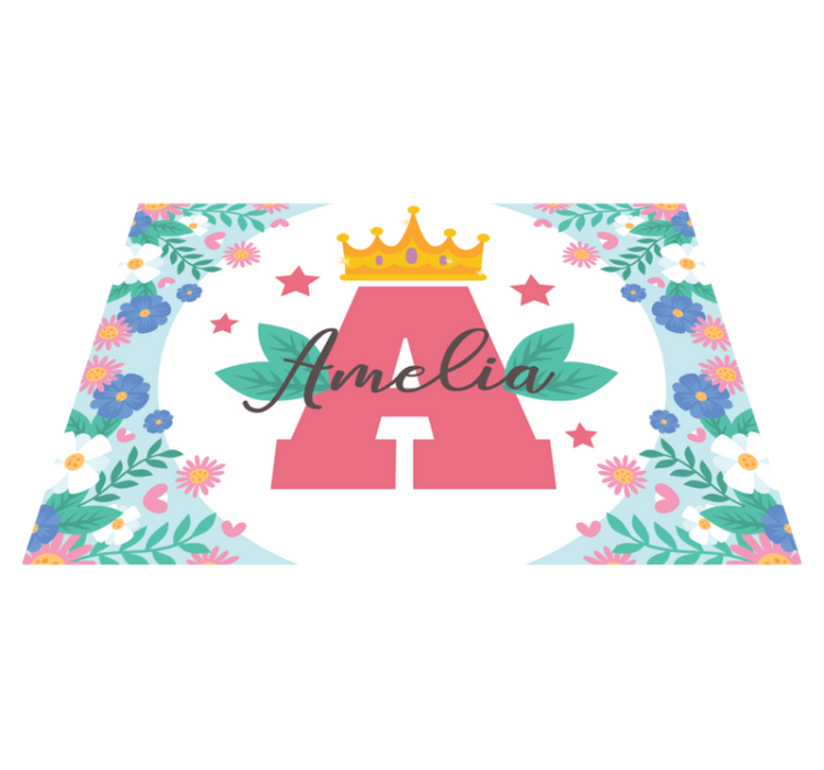 Crowned initial and name kids vinyl rug - TenStickers
