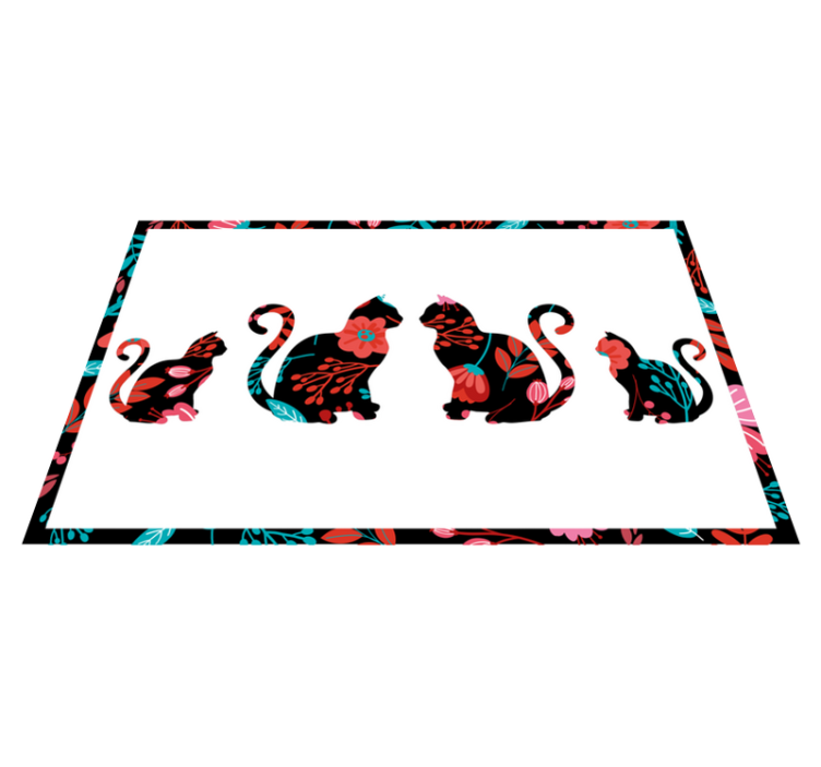 Colorful Cat Silhouettes floral vinyl rug - TenStickers